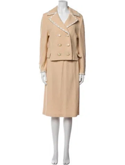 Pre-owned St John Embroidered Accent Skirt Suit In Neutral