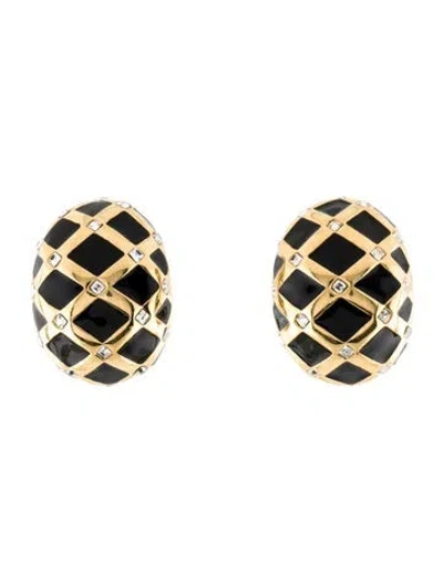 Pre-owned St John Enamel & Crystal Clip On Earrings In Black