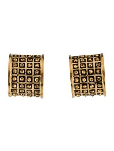 Pre-owned St John Enamel & Crystal Clip-on Earrings In Black