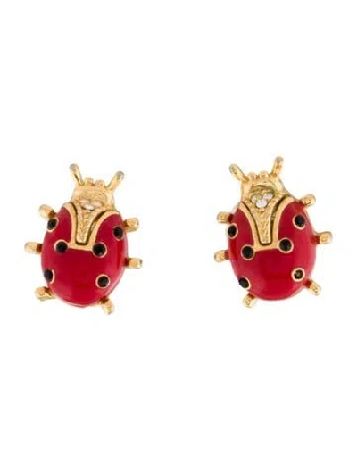 Pre-owned St John Enamel & Crystal Ladybug Stud Earrings In Multi
