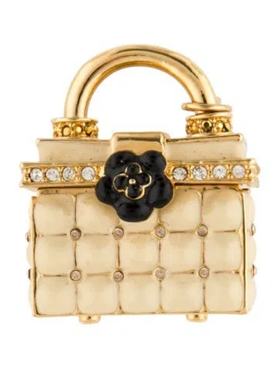 Pre-owned St John Enamel & Crystal Purse Pendant Brooch In Black/gold/yellow