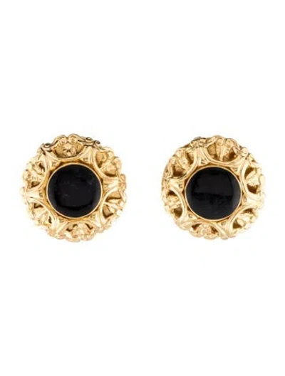 Pre-owned St John Enamel Button Clip-on Earrings In Black