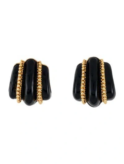 Pre-owned St John Enamel Clip On Earrings In Black