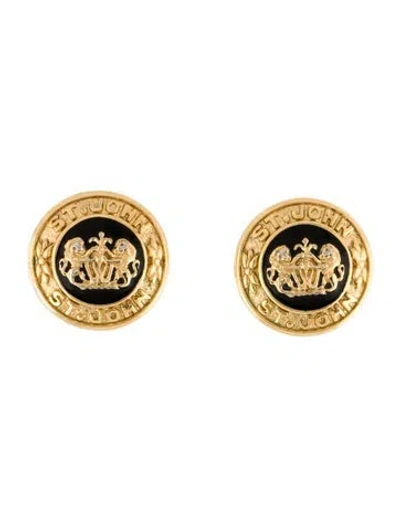Pre-owned St John Enamel Clip On Earrings In Black