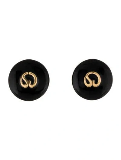 Pre-owned St John Enamel Clip-on Earrings In Black