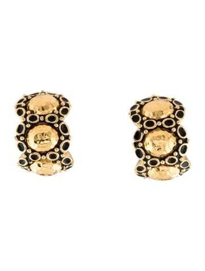 Pre-owned St John Enamel Clip-on Earrings In Black