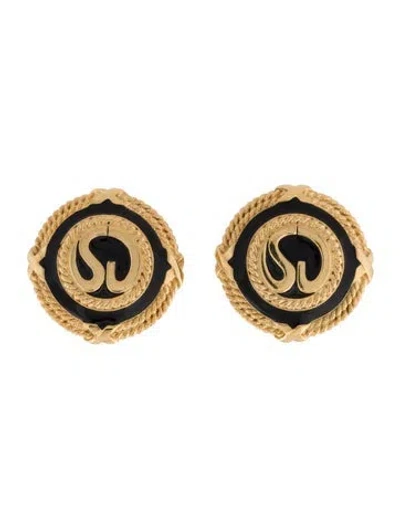 Pre-owned St John Enamel Clip-on Earrings In Black