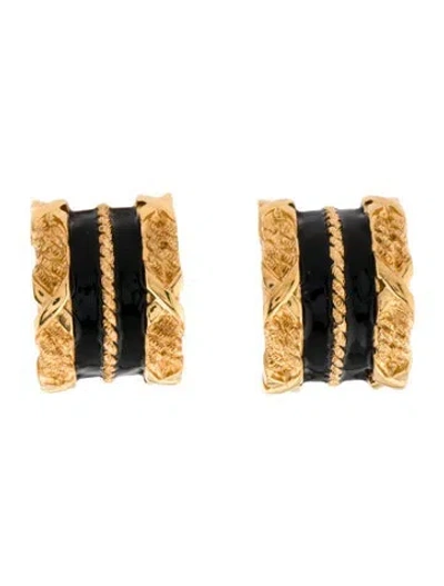 Pre-owned St John Enamel Clip-on Earrings In Black