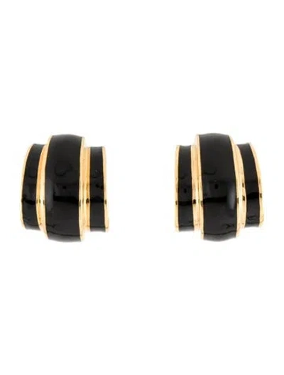 Pre-owned St John Enamel Clip-on Earrings In Black