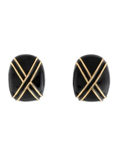Pre-owned St John Enamel Clip-on Earrings In Black