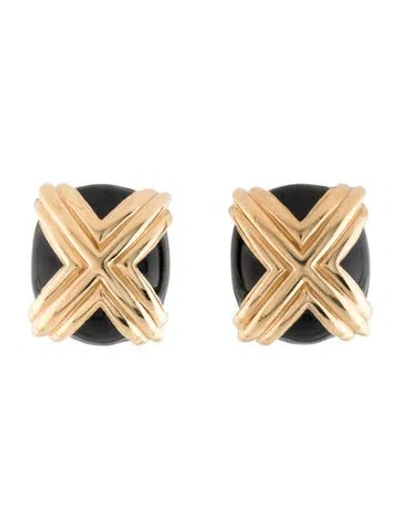 Pre-owned St John Enamel Clip-on Earrings In Black