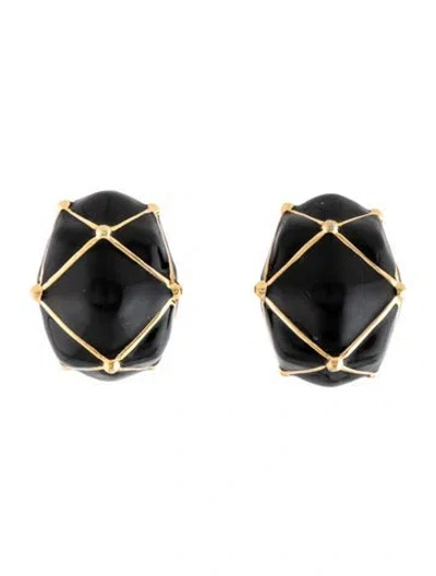 Pre-owned St John Enamel Clip-on Earrings In Black