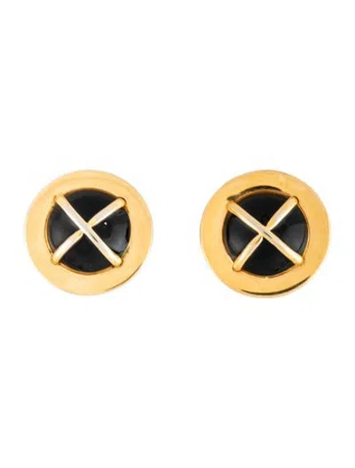 Pre-owned St John Enamel Clip-on Earrings In Black