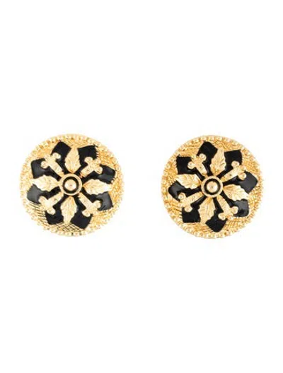 Pre-owned St John Enamel Clip-on Earrings In Black