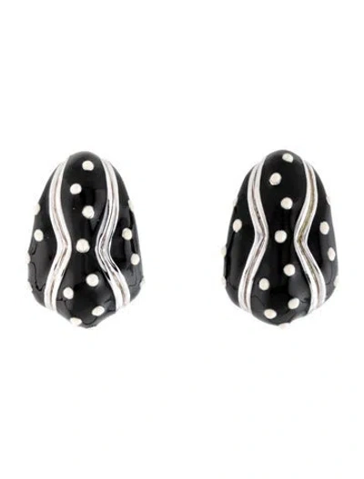 Pre-owned St John Enamel Clip-on Earrings In Black/white