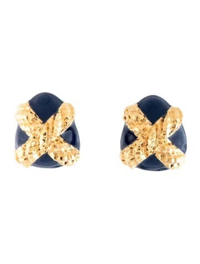 Pre-owned St John Enamel Clip-on Earrings In Blue