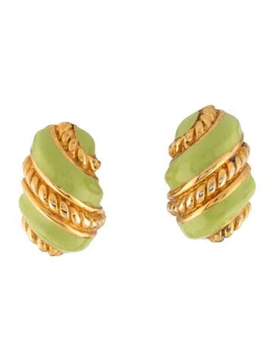 Pre-owned St John Enamel Clip-on Earrings In Green