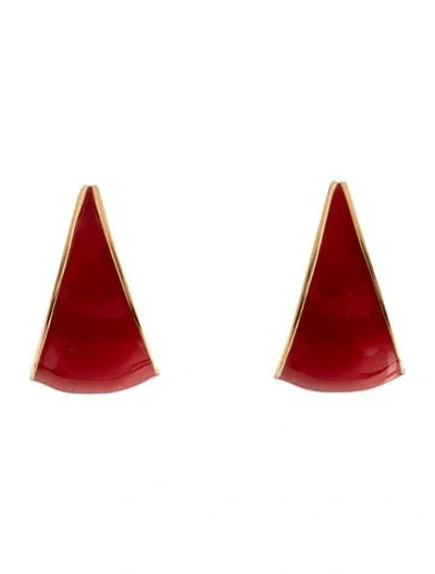 Pre-owned St John Enamel Clip-on Earrings In Red