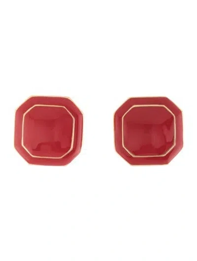 Pre-owned St John Enamel Clip-on Earrings In Red
