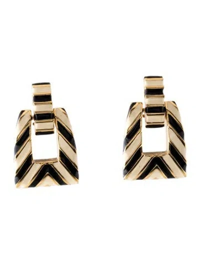 Pre-owned St John Enamel Door Knocker Clip-on Earrings In Black/neutrals