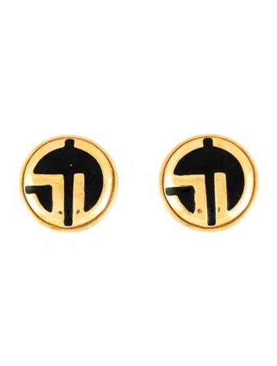 Pre-owned St John Enamel Logo Clip On Stud Earrings In Multicolor
