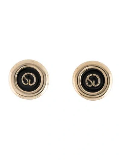 Pre-owned St John Enamel Logo Clip-on Earrings In Black