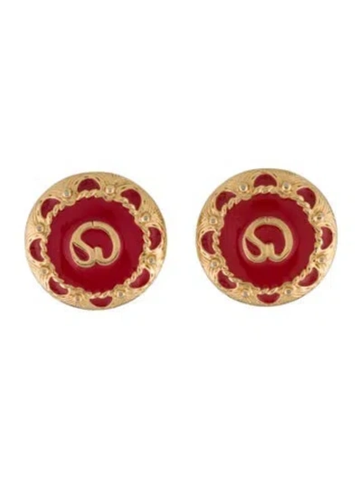 Pre-owned St John Enamel Logo Clip-on Earrings In Multi