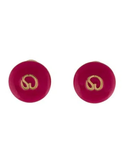 Pre-owned St John Enamel Logo Clip-on Earrings In Pink