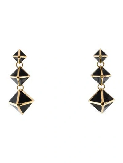 Pre-owned St John Enamel Pyramid Drop Earrings In Black