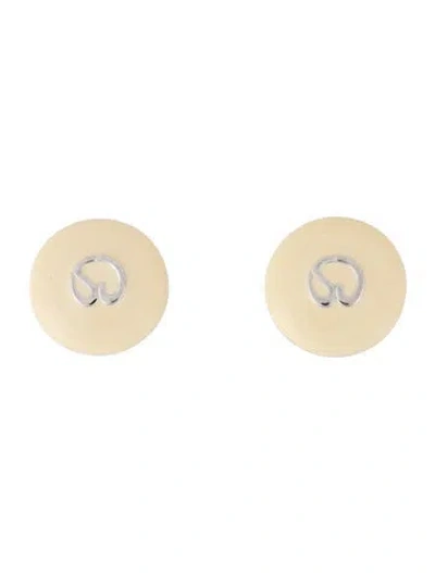 Pre-owned St John Enamel Round Logo Clip-on Earrings In White