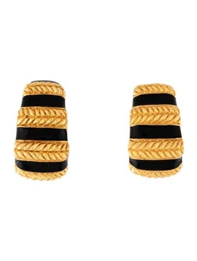 Pre-owned St John Enamel Textured Clip-on Earrings In Black