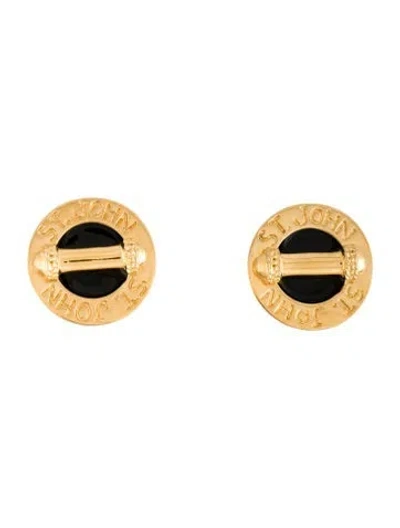 Pre-owned St John Enamel Toggle Button Clip-on Earrings In Black