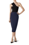 St John Bi-color Milano Knit One-shoulder Midi Dress In Navy/black