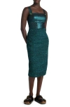 St John St. John Evening Mixed Media Strappy Body-con Cocktail Dress In Dark Teal/black Multi