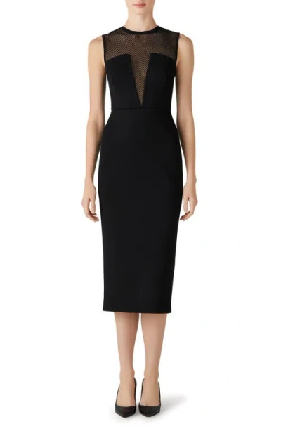 St John St. John Evening Shimmer Mesh & Milano Knit Midi Dress In Black/black