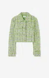 St John Eyelash Plaid Tweed Knit Dress In Cactus/ivory Multi
