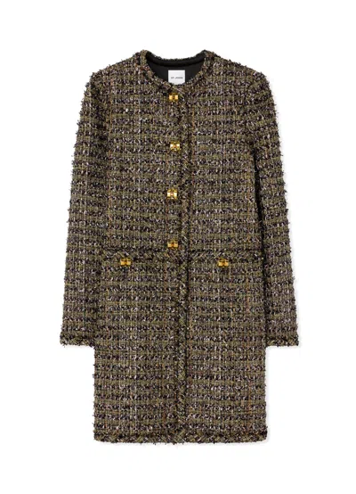 St John Eyelash Tweed Long Jacket In Cypress Multi