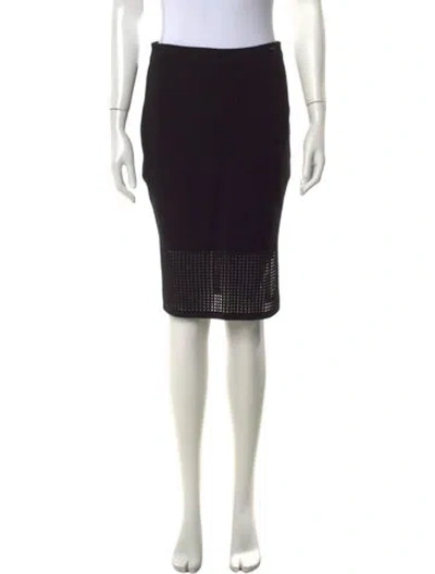 Pre-owned St John Eyelet Trim Midi Length Skirt In Black