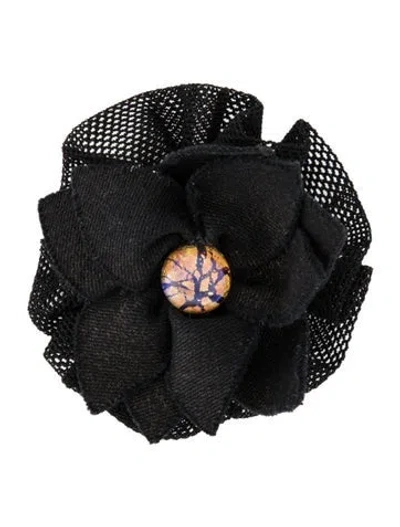 Pre-owned St John Fabric & Resin Flower Brooch Pin In Black/orange
