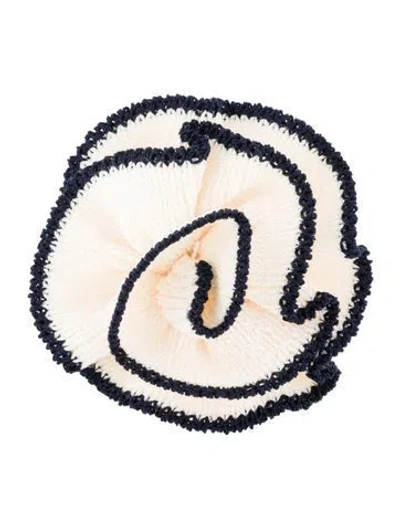 Pre-owned St John Fabric Knitted Flower Brooch In Blue/white