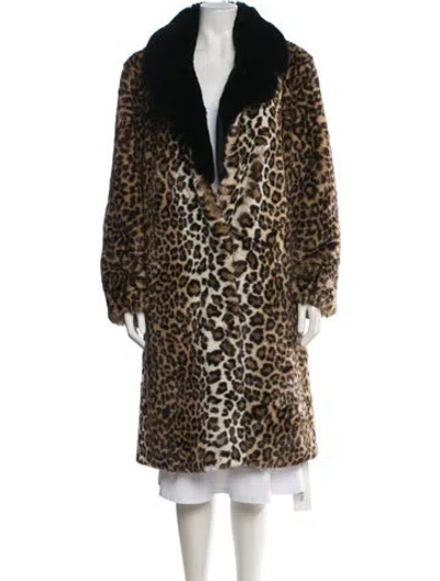 Pre-owned St John Faux Fur Animal Print Faux Fur Coat W/ Tags In Brown