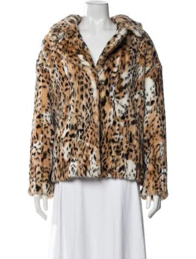 Pre-owned St John Faux Fur Animal Print Faux Fur Jacket In Neutral