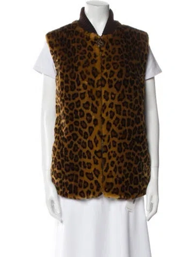 Pre-owned St John Faux Fur Animal Print Vest In Multi