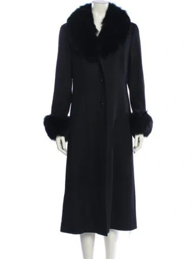Pre-owned St John Faux Fur Coat In Black/blue