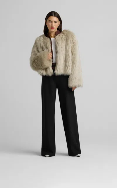 St John Faux Fur Short Jacket In Mast
