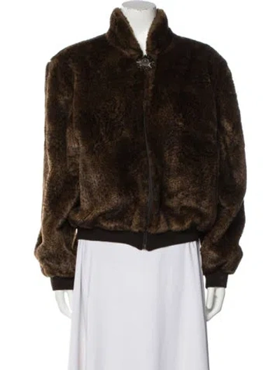 Pre-owned St John Faux Fur Jacket In Brown