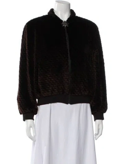 Pre-owned St John Faux Fur Tweed Pattern Bomber Jacket In Black