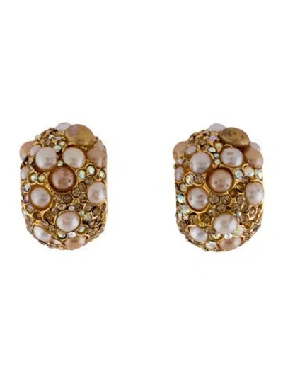 Pre-owned St John Faux Pearl & Crystal Clip-on Earrings In Multi