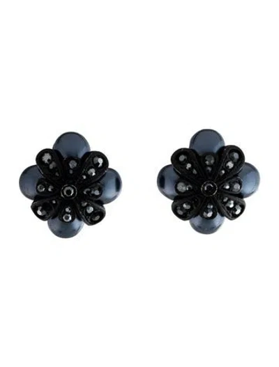 Pre-owned St John Faux Pearl & Crystal Clip-on Earrings In Multi