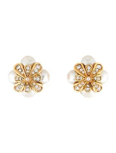 Pre-owned St John Faux Pearl & Crystal Clip-on Earrings In Multicolor